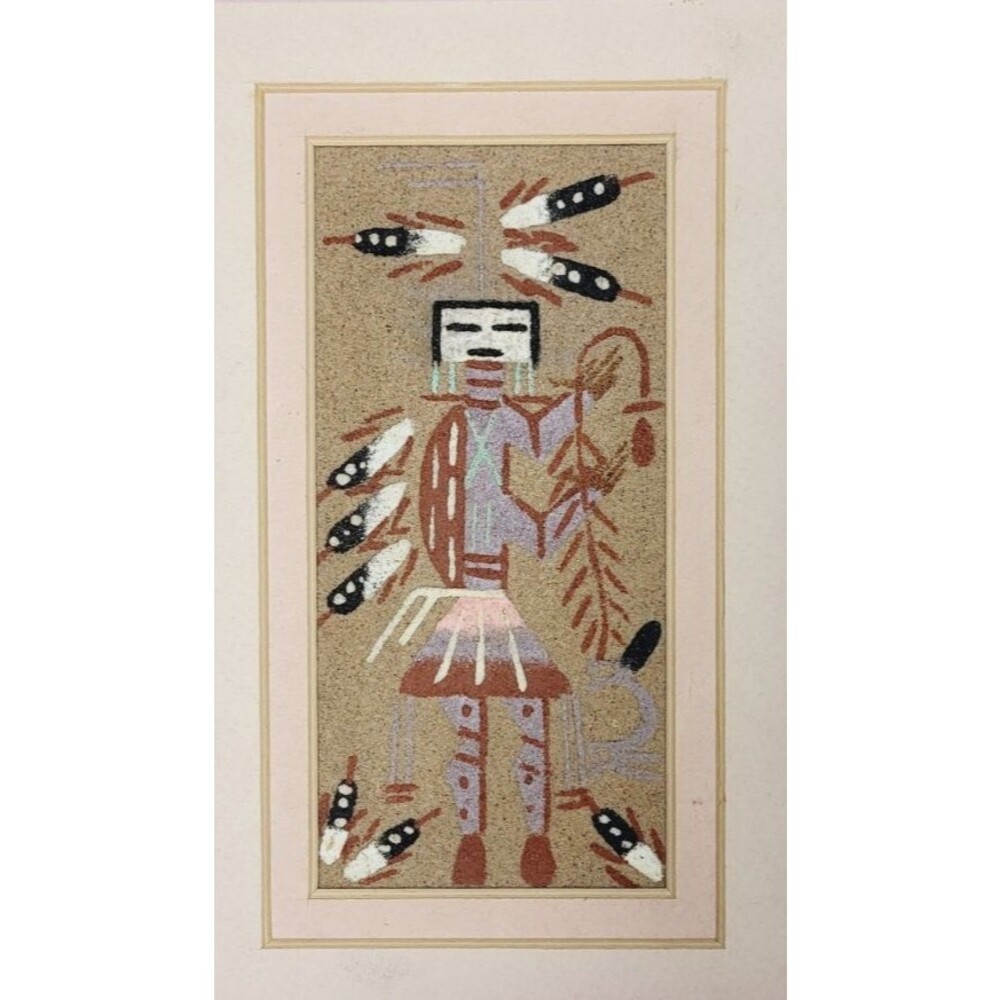 Vintage 70s Yei Hunchback Native American Navajo Southwestern Sand Art Signed